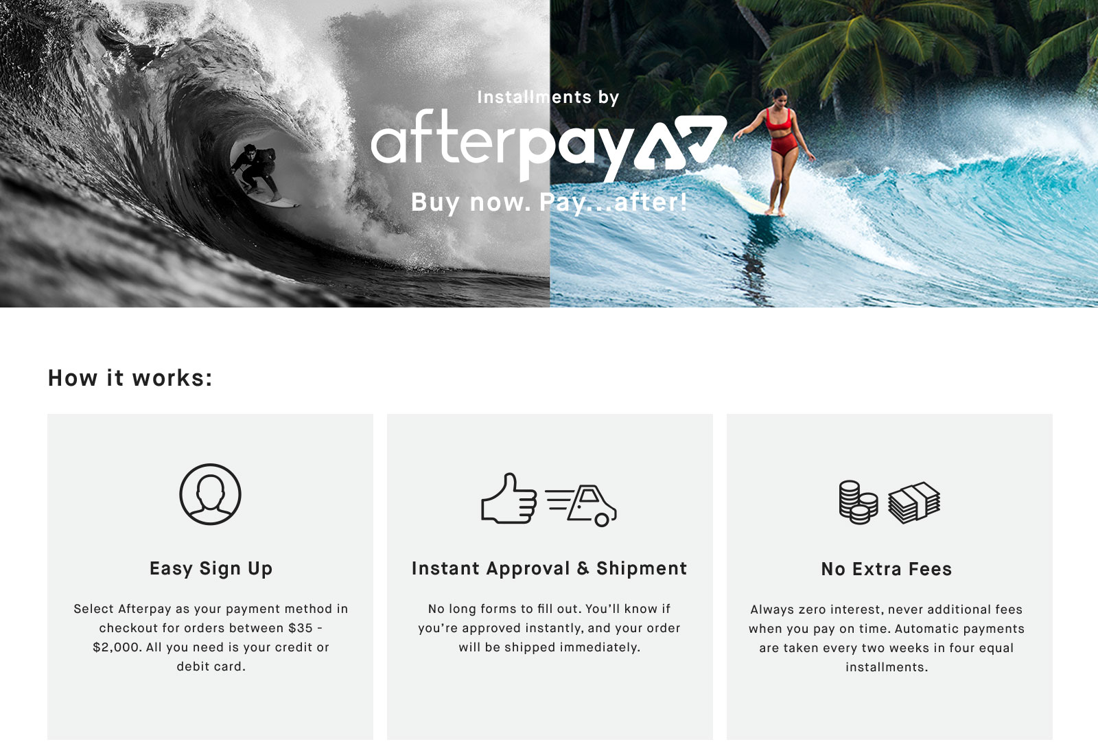 Afterpay Buy Now Pay Later Billabong
