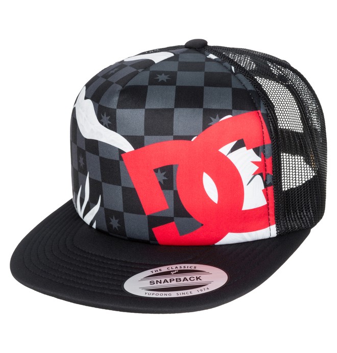 dcshoes, Men's Lanai Hat Foam Front Trucker Hat, LEAFY CHECK BLACK (kvj1) 0 Men's Lanai Hat Foam Front Trucker Hat ADYHA03159 DC Shoes