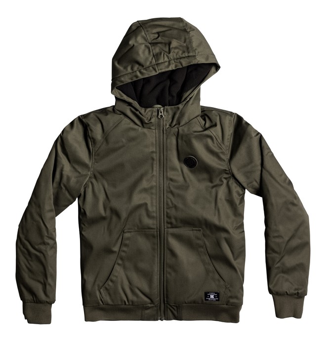 dcshoes, Ellis - Hooded Water-Resistant Jacket for Boys 8-16, FATIGUE GREEN (cqy0) 0 Ellis - Hooded Water-Resistant Jacket for Boys 8-16 Brown EDBJK03022 DC Shoes