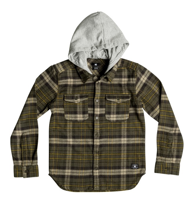 dcshoes, Boy's 8-16 Runnels Flannel Hooded Long Sleeve Shirt, RUNNELS DARK OLIVE (csn2) 0 Boy's 8-16 Runnels Flannel Hooded Long Sleeve Shirt EDBWT03018 DC Shoes