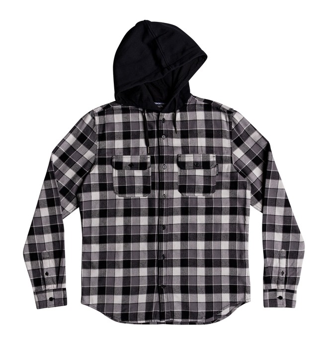 dcshoes, Boy's 8-16 Runnels Long Sleeve Hooded Flannel Shirt, BLACK (kvj0) 0 Boy's 8-16 Runnels Long Sleeve Hooded Flannel Shirt Black EDBWT03046 DC Shoes