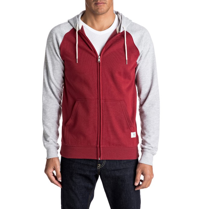 dcshoes, Men's Rebel Raglan Zipper Up Hoodie, CHILI PEPPER/ HEATHER GREY (xrrs) 0 Men's Rebel Raglan Zipper Up Hoodie EDYFT03275 DC Shoes
