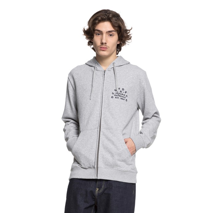 dcshoes, Men's Durable Timer Zip Up Hoodie, GREY HEATHER (knfh) 0 Men's Durable Timer Zip Up Hoodie Black EDYSF03155 DC Shoes