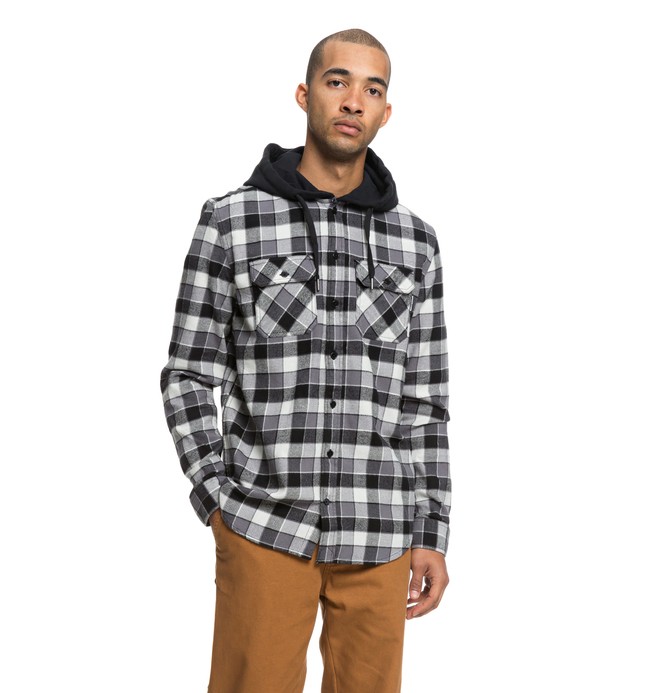 dcshoes, Runnels Long Sleeve Hooded Flannel Shirt, BLACK (kvj0) 0 Runnels Long Sleeve Hooded Flannel Shirt Black EDYWT03201 DC Shoes