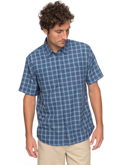 quiksilver, Рубашка с коротким рукавом Waterman Wake Plaid 2, DARK DENIM WAKE PLAID (brq1) Waterman Wake Plaid 2 - Technical Short Sleeve Shirt for Men EQMWT03123