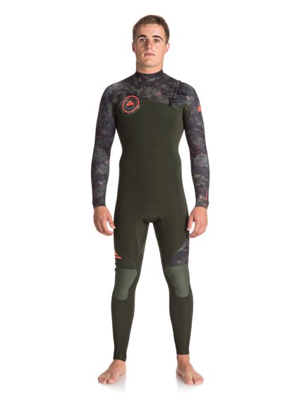quiksilver, Гидрокостюм с молнией на груди 3/2mm Syncro Series, DARK IVY/ CAMO/ SHRIMP PINK (xgcn) 3/2mm Syncro Series - Chest Zip GBS Wetsuit for Men EQYW103038