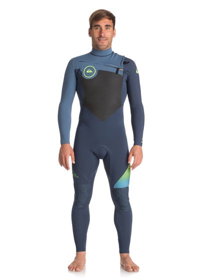 quiksilver, Гидрокостюм с молнией на груди 4/3mm Highline Plus, SLATE/ PEWTER/ SAFETY YELLOW (xkbg) 4/3mm Highline Plus - Chest Zip Wetsuit for Men EQYW103047
