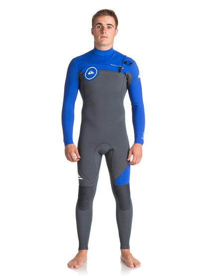 quiksilver, Гидрокостюм с молнией на груди 5/4/3mm Syncro Series, GUN METAL/ HV ROYAL/ WHITE (xkpw) 5/4/3mm Syncro Series - Chest Zip GBS Wetsuit EQYW103066