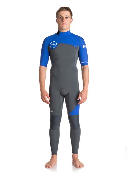 quiksilver, Гидрокостюм с молнией на спине 2/2mm Syncro Series, GUN METAL/ HV ROYAL/ WHITE (xkpw) 2/2mm Syncro Series - Short Sleeve Back Zip Flt Springsuit EQYW303005