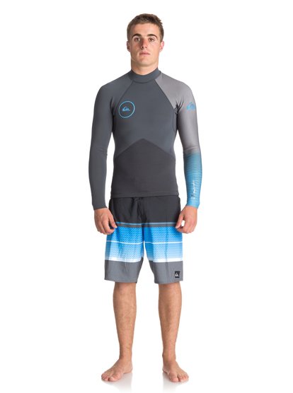 quiksilver, Неопреновая гидрофутболка 2mm Highline Plus, GRAPHITE/ GUN METAL/ SEA BLUE (xbkb) 2mm Highline Plus - Long Sleeve Neoprene Top EQYW803009