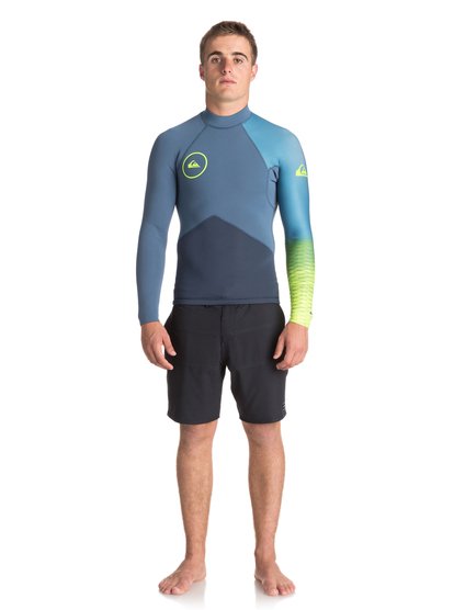 quiksilver, Неопреновая гидрофутболка 2mm Highline Plus, SLATE/ PEWTER/ SAFETY YELLOW (xkbg) 2mm Highline Plus - Long Sleeve Neoprene Top EQYW803009