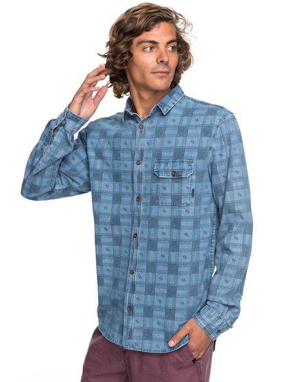 quiksilver, Рубашка с длинным рукавом Full Rail Indigo, BLUE USED FULL RAIL (byl6) Full Rail Indigo - Long Sleeve Shirt for Men EQYWT03651
