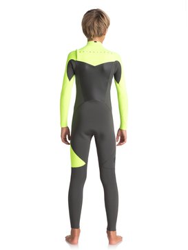 quiksilver, 4/3mm Syncro Series - Traje de surf GBS con cremallera en el pecho, JET BLACK/ SAFETY YELLOW/ GUN (xkgk) 4/3mm Syncro Series - Chest Zip GBS Wetsuit EQBW103021