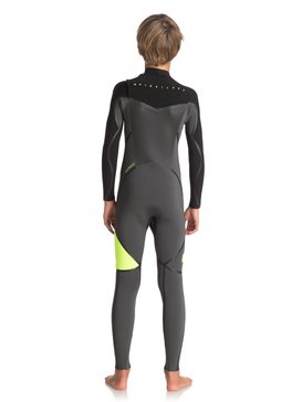 quiksilver, 4/3mm Syncro Plus - Chest Zip Neoprenanzug für Jungen 8-16, JET BLACK/ BLACK/ SAFETY YELLO (xkkg) 4/3mm Syncro Plus - Chest Zip Wetsuit for Boys 8-16 EQBW103029