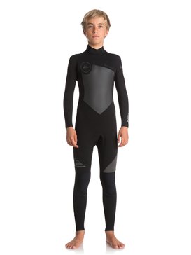 quiksilver, 5/4/3mm Syncro Series - Traje de surf GBS con cremallera trasera para Chicos 8-16, BLACK/ BLACK/ JET BLACK (xkkk) 5/4/3mm Syncro Series - Back Zip GBS Wetsuit for Boys 8-16 EQBW103030