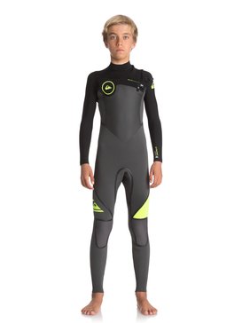 quiksilver, 5/4/3mm Syncro Plus - Traje de surf con cremallera en el pecho, JET BLACK/ BLACK/ SAFETY YELLO (xkkg) 5/4/3mm Syncro Plus - Chest Zip Wetsuit EQBW103031