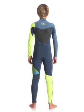 quiksilver, 4/3mm Highline Plus - Combinaison de surf intégrale, HEATHER SLATE/ SAFETY YELLOW/ (xkgb) 4/3mm Highline Plus - Chest Zip Wetsuit EQBW103032