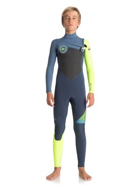 quiksilver, 4/3mm Highline Plus - Combinaison de surf intégrale, HEATHER SLATE/ SAFETY YELLOW/ (xkgb) 4/3mm Highline Plus - Chest Zip Wetsuit EQBW103032