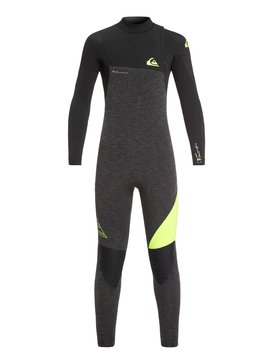 quiksilver, 4/3mm Highline Series - Reißverschlussloser Neoprenanzug für Jungen 8-16, BLACK HEATHER/SAFETY YELLOW (xccy) 4/3mm Highline Series - Zipperless Wetsuit for Boys 8-16 EQBW103035
