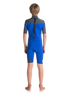 quiksilver, 2/2mm Syncro Series - Traje de surf de primavera FLT con manga corta y cremallera en la espalda, HV ROYAL/ GUN METAL/ WHITE (xpkw) 2/2mm Syncro Series - Short Sleeve Back Zip FLT Springsuit EQBW503004
