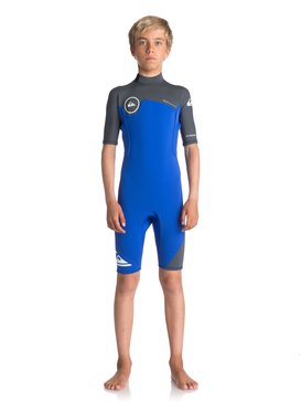 quiksilver, 2/2mm Syncro Series - Traje de surf de primavera FLT con manga corta y cremallera en la espalda, HV ROYAL/ GUN METAL/ WHITE (xpkw) 2/2mm Syncro Series - Short Sleeve Back Zip FLT Springsuit EQBW503004