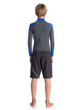 quiksilver, 1mm Syncro Series - Top de Neopreno de Manga Larga para Chicos 8-16, GUN METAL/ HV ROYAL/ WHITE (xkpw) 1mm Syncro Series - Long Sleeve Neoprene Top for Boys 8-16 EQBW803004