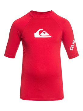 quiksilver, All Time - Licra de Manga Corta con Protección Solar UPF 50 para Chicos 8-16, QUIK RED (rqr0) All Time - Short Sleeve UPF 50 Rash Vest for Boys 8-16 EQBWR03006