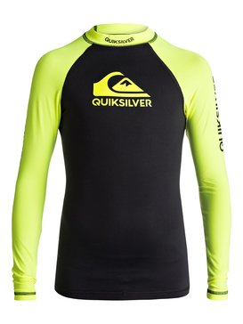 quiksilver, On Tours - Licra de Manga Larga con Protección Solar UPF 50 para Chicos 8-16, SAFETY YELLOW/ BLACK (xggk) On Tours - Long Sleeve UPF 50 Rash Vest for Boys 8-16 EQBWR03040