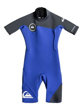 quiksilver, 2mm Syncro Series - Short Sleeve Back Zip FLT Springsuit, HV ROYAL/ GUN METAL/ WHITE (xpkw) 2mm Syncro Series Back Zip FLT - Short Sleeve Spring Suit EQKW503000