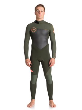 quiksilver, 3/2mm Syncro Series - Traje de surf GBS con cremallera trasera para Hombre, DARK IVY/ IVY/ SHRIMP PINK (xcgn) 3/2mm Syncro Series - Back Zip GBS Wetsuit for Men EQYW103037