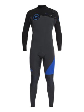quiksilver, 3/2mm Syncro Series - Traje de surf GBS con cremallera en el pecho, GRAPHITE/BLACK/DEEP CYANINE (xbkb) 3/2mm Syncro Series - Chest Zip GBS Wetsuit EQYW103038