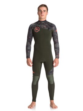 quiksilver, 3/2mm Syncro Series - Traje de surf GBS con cremallera en el pecho para Hombre, DARK IVY/ CAMO/ SHRIMP PINK (xgcn) 3/2mm Syncro Series - Chest Zip GBS Wetsuit for Men EQYW103038