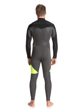 quiksilver, 4/3mm Syncro Plus - Traje de surf con cremallera en el pecho para Hombre, JET BLACK/ BLACK/ SAFETY YELLO (xkkg) 4/3mm Syncro Plus - Chest Zip Wetsuit for Men EQYW103044