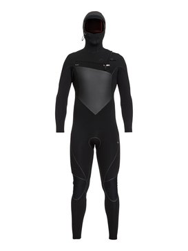 quiksilver, 6/5/4mm Highline Series - Traje de surf GBS con cremallera en el pecho y capucha, BLACK (kvj0) 6/5/4mm Highline Series - Hooded Chest Zip Wetsuit EQYW203010