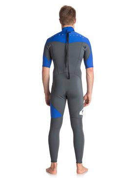 quiksilver, 2mm Syncro Series - Combinaison de surf intégrale à manches courtes, GUN METAL/ HV ROYAL/ WHITE (xkpw) 2mm Syncro Series Back Zip FLT - Short Sleeve Full Wetsuit EQYW303005