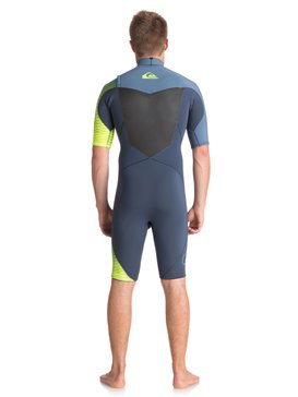 quiksilver, 2/2mm Highline Plus - Traje de Surf de Primavera con Manga Corta y Cremallera en el Pecho, SLATE/ PEWTER/ SAFETY YELLOW (xkbg) 2/2mm Highline Plus - Short Sleeve Chest Zip Springsuit EQYW503005