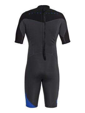 quiksilver, 2/2mm Syncro Series - Traje de surf de primavera FLT con manga corta y cremallera en la espalda, GRAPHITE/BLACK/DEEP CYANINE (xbkb) 2/2mm Syncro Series - Short Sleeve Back Zip FLT Springsuit EQYW503006