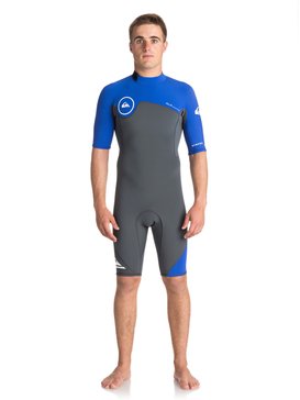 quiksilver, 2/2mm Syncro Series - Muta estiva FLT a maniche corte con zip posteriore, GUN METAL/ HV ROYAL/ WHITE (xkpw) 2/2mm Syncro Series - Short Sleeve Back Zip FLT Springsuit EQYW503006