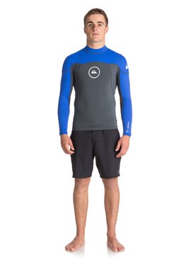 quiksilver, 1mm Syncro Series - Langärmliges Neopren-Surf-Top für Männer, GUN METAL/ HV ROYAL/ WHITE (xkpw) 1mm Syncro Series - Long Sleeve Neoprene Surf Top for Men EQYW803008