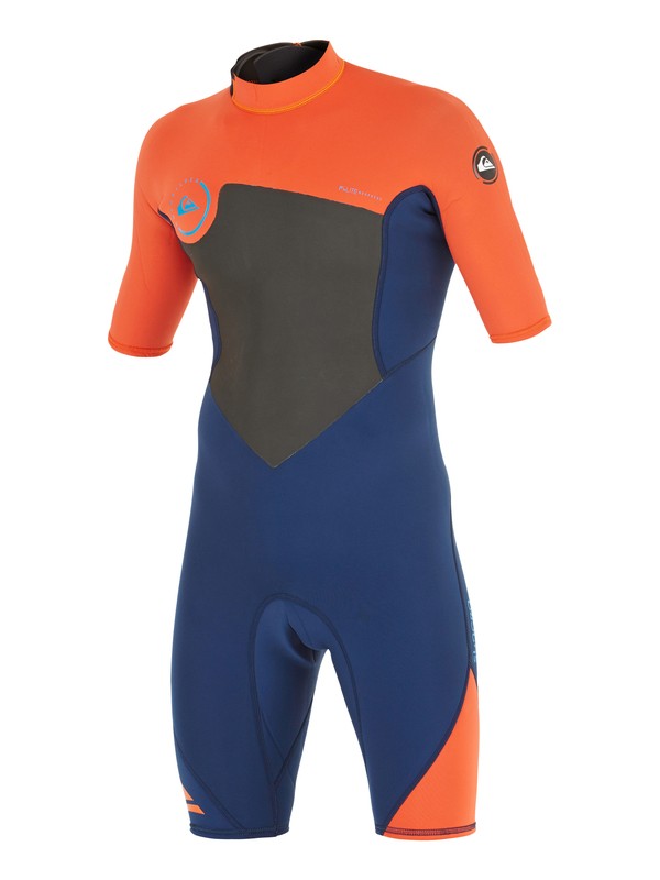 quiksilver, Syncro Flatlock 2/2mm - Springsuit manches courtes Back Zip, INK BLUE/ ORANGE (xkkn) 0 Syncro Flatlock 2/2mm - Springsuit manches courtes Back Zip Noir AQBW503003 Quiksilver