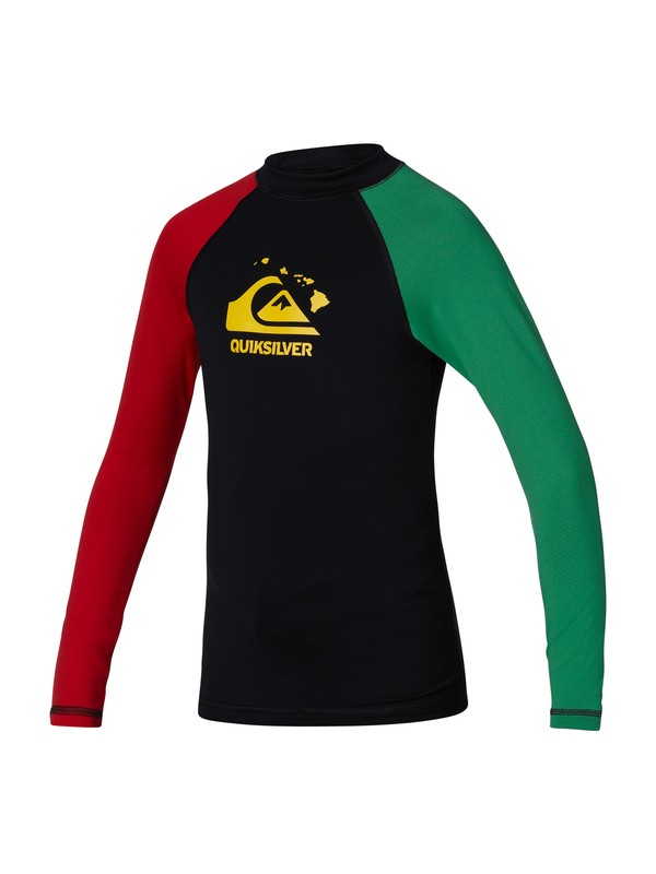quiksilver, Boys Shaka Long Sleeve Rashguard, BLACK/LEPRECHAUN GREEN/CHILIPE (xrgy) 0 Boys Shaka Long Sleeve Rashguard AQBWR00054 Quiksilver