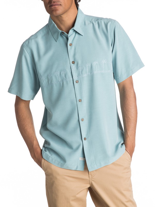 quiksilver, Waterman Tahiti Palms Short Sleeve Shirt, STILLWATER (bhw0) 0 Waterman Tahiti Palms Short Sleeve Shirt Blue AQMWT03108 Quiksilver