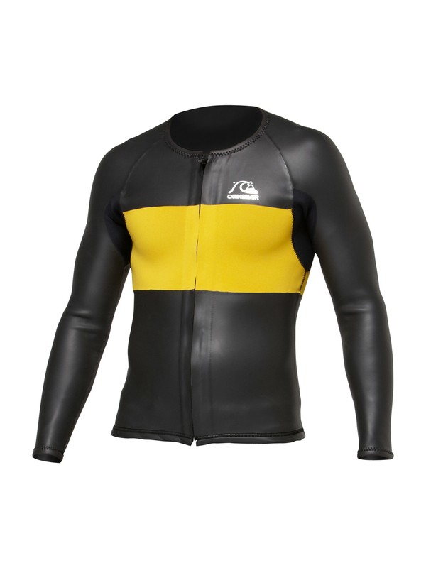 quiksilver, Men's 2mm Retro Front Zip Jacket, BLACK / TEMPLE GOLD (xkky) 0 Men's 2mm Retro Front Zip Jacket AQYJL00012 Quiksilver