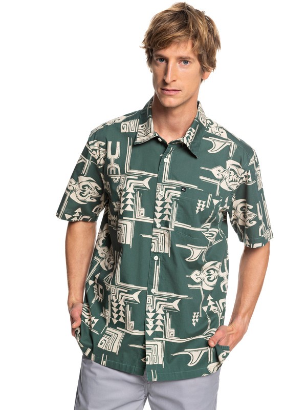 quiksilver, HI Dweller Printed Short Sleeve Shirt, HIDWELLERGARDENTOPIARY (grt1) 0 HI Dweller Printed Short Sleeve Shirt Green AQYWT03201 Quiksilver