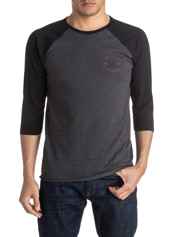 quiksilver, Fin Eat O Raglan Tee, CHARCOAL HEATHER (ktah) 0 Fin Eat O Raglan Tee AQYZT04178 Quiksilver