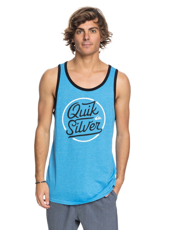 quiksilver, Men Circle Script Camiseta Tank sin Mangas, MALIBU HEATHER (bmah) 0 Men Circle Script Camiseta Tank sin Mangas Azul AQYZT05458 Quiksilver