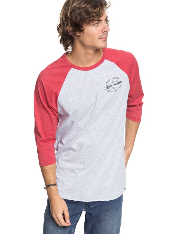 quiksilver, Hunters Patch 3/4 Sleeve Tee, ATHLETIC HEATHER/ CHILI PEPPER (xssr) 0 Hunters Patch 3/4 Sleeve Tee Grey AQYZT05462 Quiksilver
