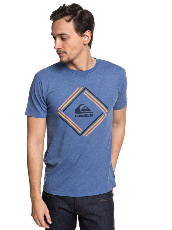quiksilver, Hombres Camiseta Solid Edge, BIJOU BLUE HEATHER (bngh) 0 Hombres Camiseta Solid Edge Azul AQYZT05558 Quiksilver