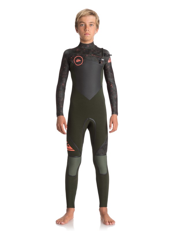 quiksilver, 3/2mm Syncro Plus - Chest Zip Wetsuit for Boys 8-16, DARK IVY/ CAMO/ SHRIMP PINK (xgcn) 0 3/2mm Syncro Plus - Chest Zip Wetsuit for Boys 8-16 Green EQBW103026 Quiksilver