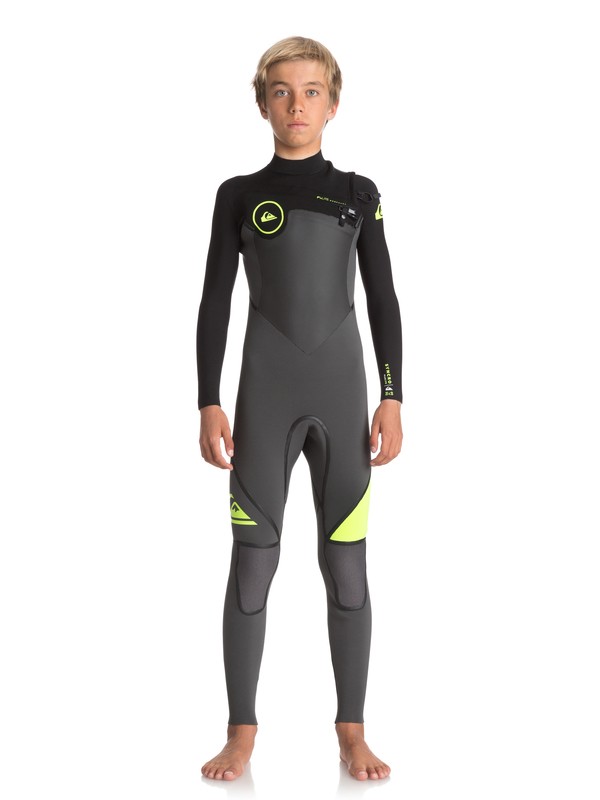 quiksilver, Boy's 8-16 3/2mm Syncro Plus Chest Zip Wetsuit, JET BLACK/ BLACK/ SAFETY YELLO (xkkg) 0 Boy's 8-16 3/2mm Syncro Plus Chest Zip Wetsuit Black EQBW103026 Quiksilver